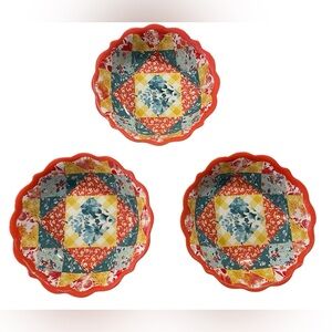 Pioneer Woman melamine dinner bowls Patchwork Medley Coral Set Of 3 44 Oz Spring